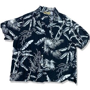 ⭐️COCONUT CAFE Vintage 90s Black and White Hawaiian Tropical Shirt